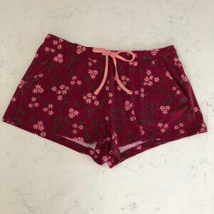 la Vie en Rose Athleisure Pull On Poly Floral PJ Shorts Burgundy Pink Sz M NWT